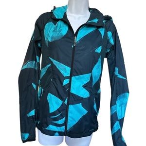 Lululemon Athleta Back Pack It Jacket Back Spin Stroke Peacock Blue Black Size 4